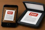 A smartphone scanning a PDF scanner document beside a flatbed scanner, representing a free PDF scanner app without watermark. pdf scanner apps