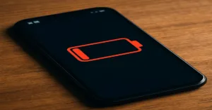 Low battery warning on smartphone screen representing phone battery drain issue