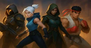 Top 2025 mobile games featuring futuristic warriors, fighters, and strategy characters