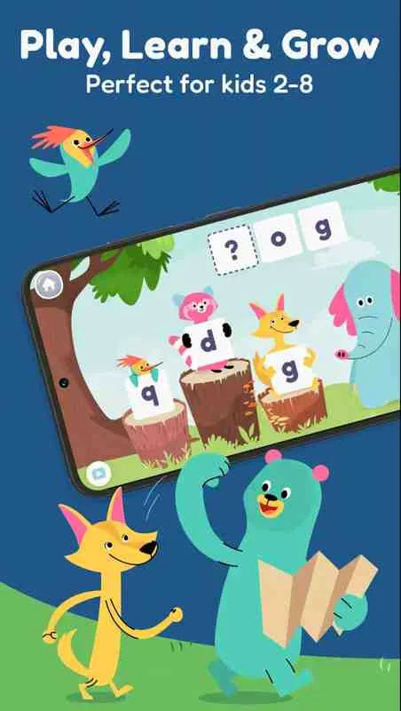 Khan Academy Kids App Interface 2025 Khan Academy Kids app interface with colorful characters, a top educational mobile game for kids 2025, free and safe for preschoolers