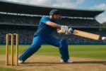 Dynamic cricket action shot of a batsman hitting the ball in a packed stadium – best cricket games for Android 2025